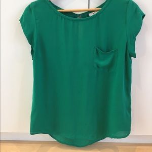 Joie Green One-Pocket Scoop Neck Blouse 100% Silk